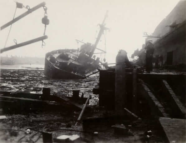 A ship destroyed in the second explosion.