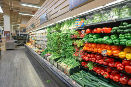 Vegetable aisle in a grocery store. 