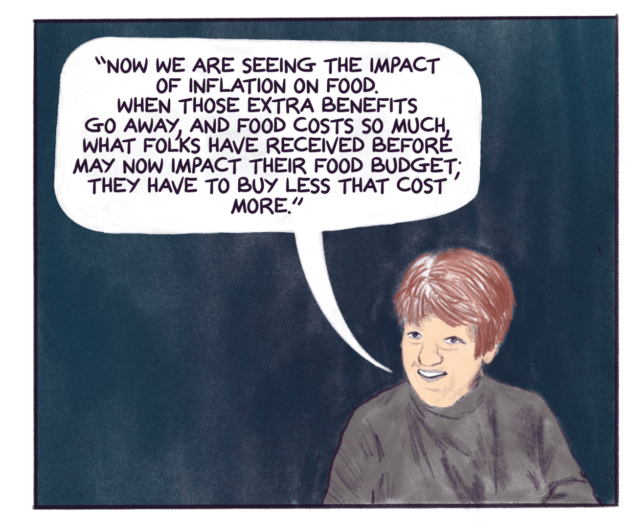 Comic panel shows Cynthia Kirkhart with with quote that reads: 