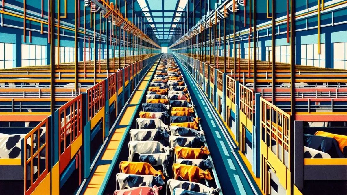 AI illustration of factory farms.